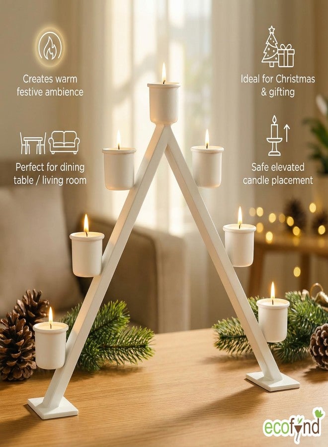 ecofynd Metal A-Frame Shape Multi-Candle Holder, (Pack of 1, White), Tapered Candle Stick Stand for Festival Gift, Decor, Dining Table Decoration, Home, Office (CH004) - Image 4